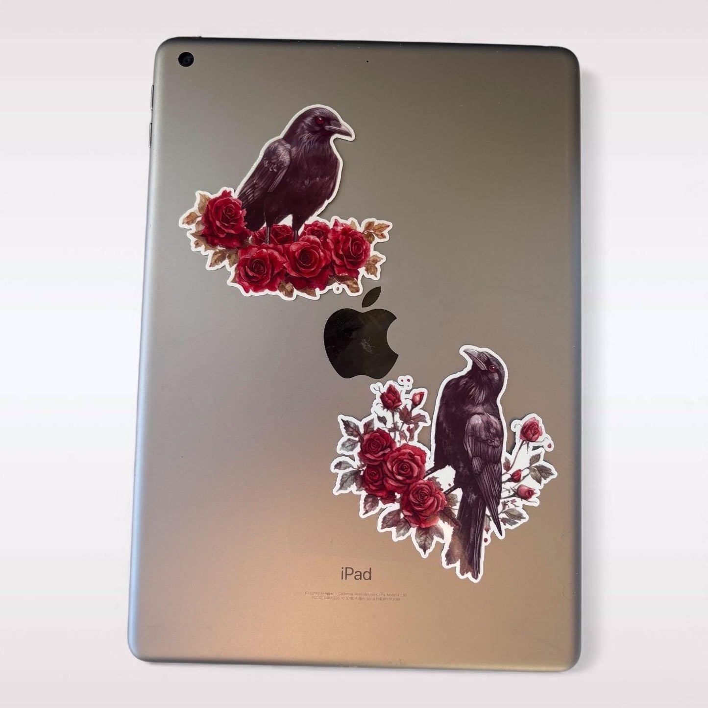 Set of 6 Crow & Rose Vinyl Stickers – Gothic Raven Art