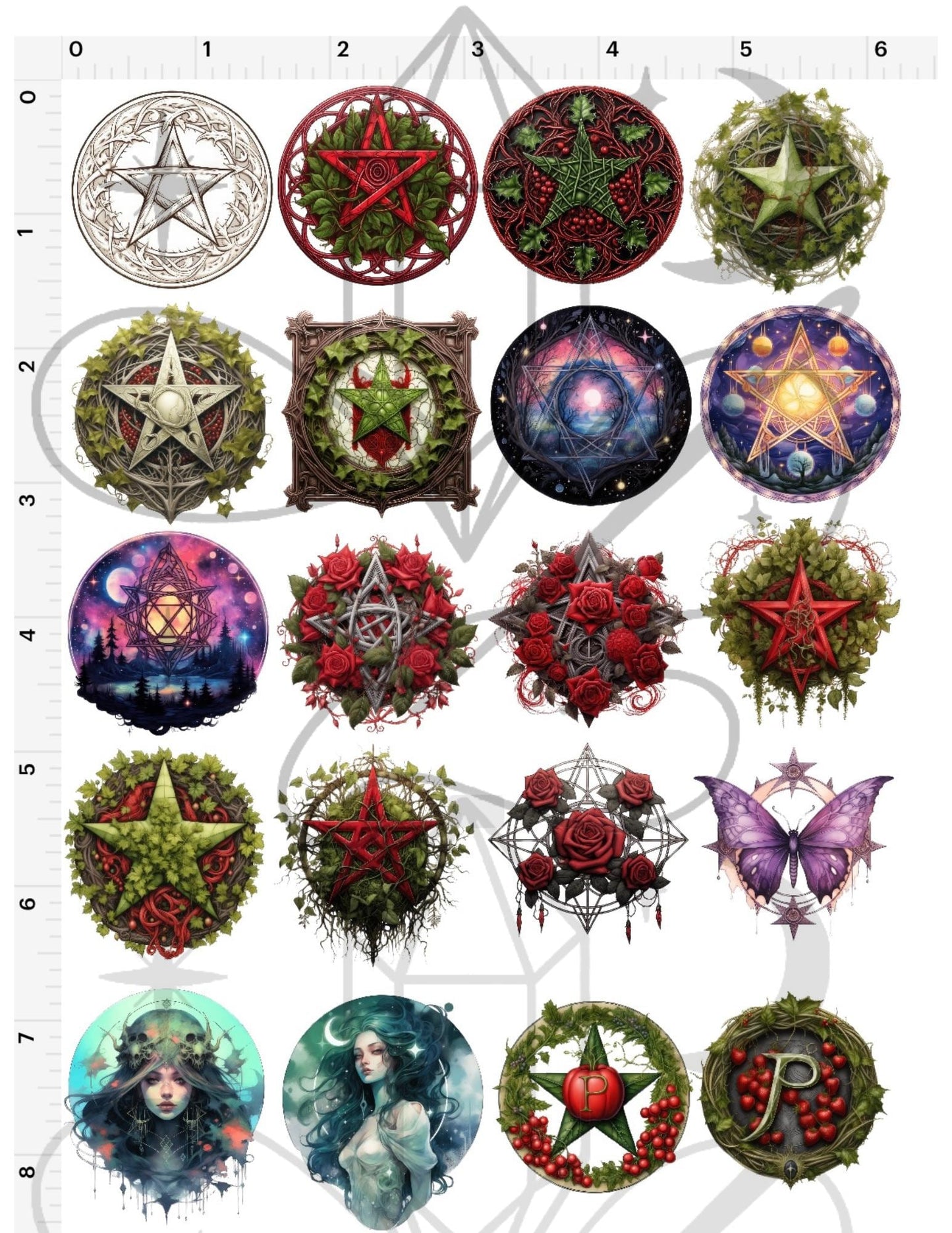 Witchy Pentacle Nature Sticker Set – Waterproof, High-Res, 20pcs
