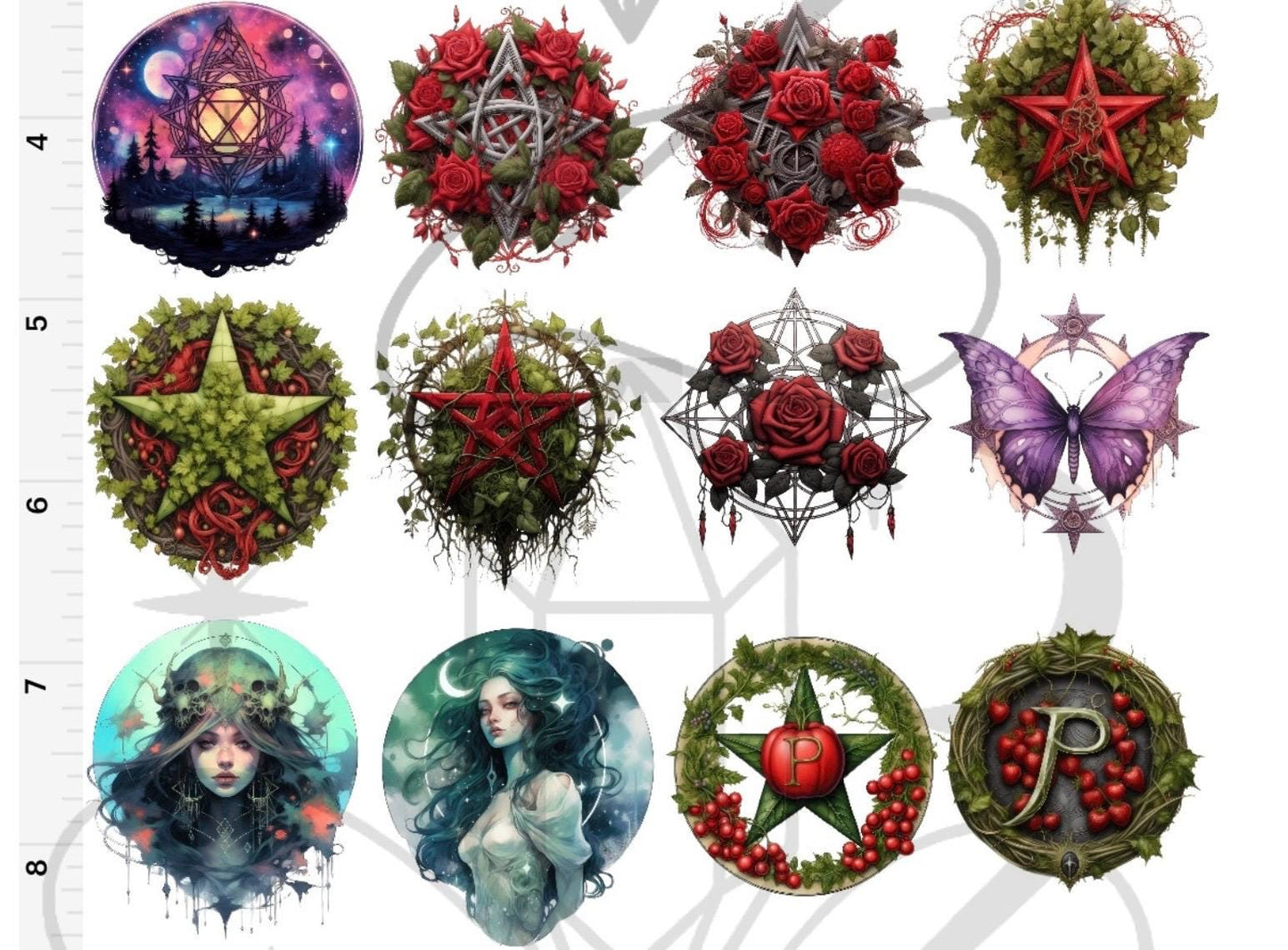 Witchy Pentacle Nature Sticker Set – Waterproof, High-Res, 20pcs