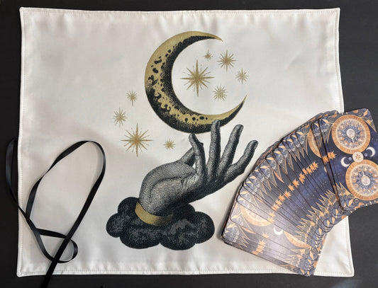 Celestial Hand & Moon Tarot Deck Wrap – Handmade Tarot & Oracle Card Wrap and Reading Cloth