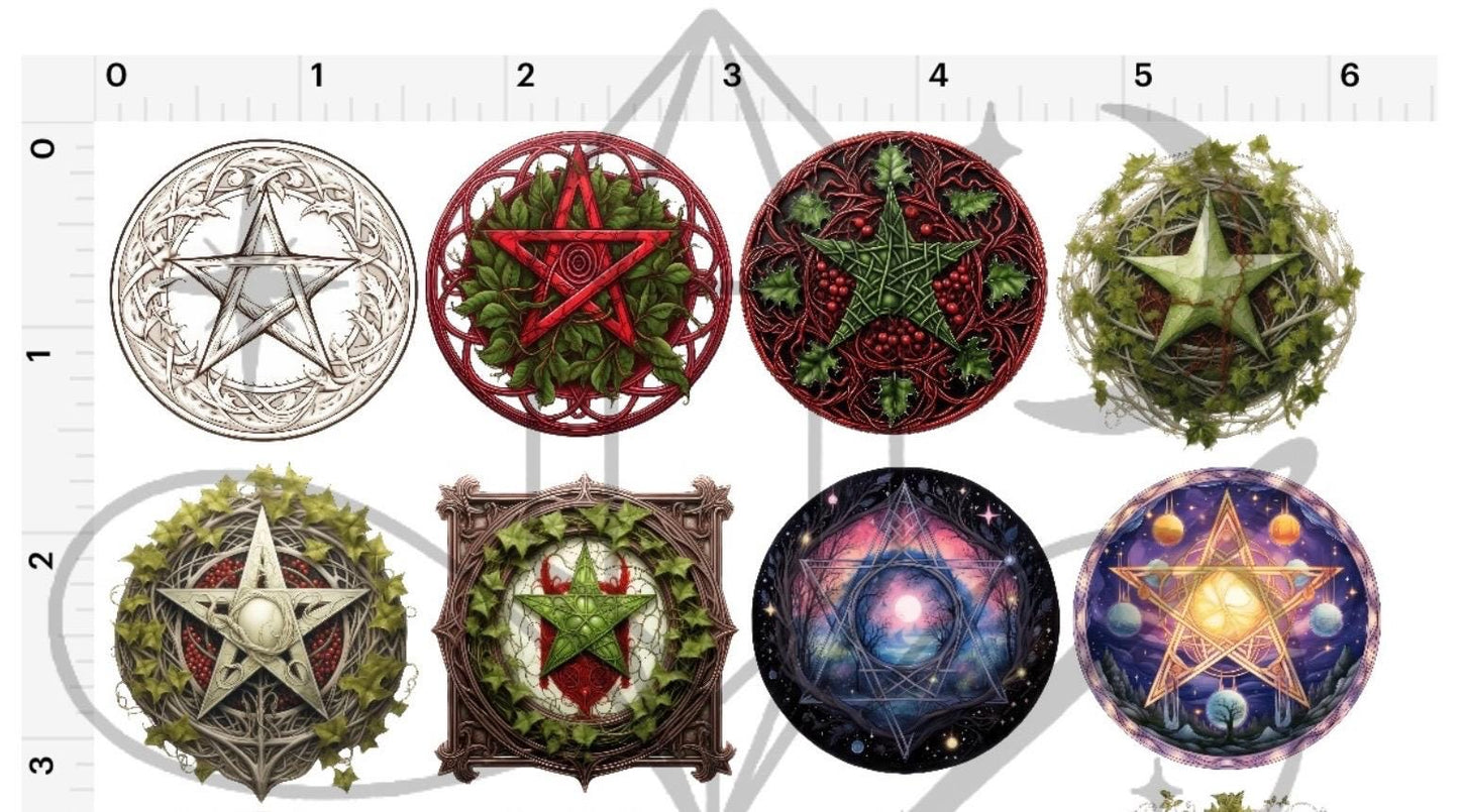Witchy Pentacle Nature Sticker Set – Waterproof, High-Res, 20pcs