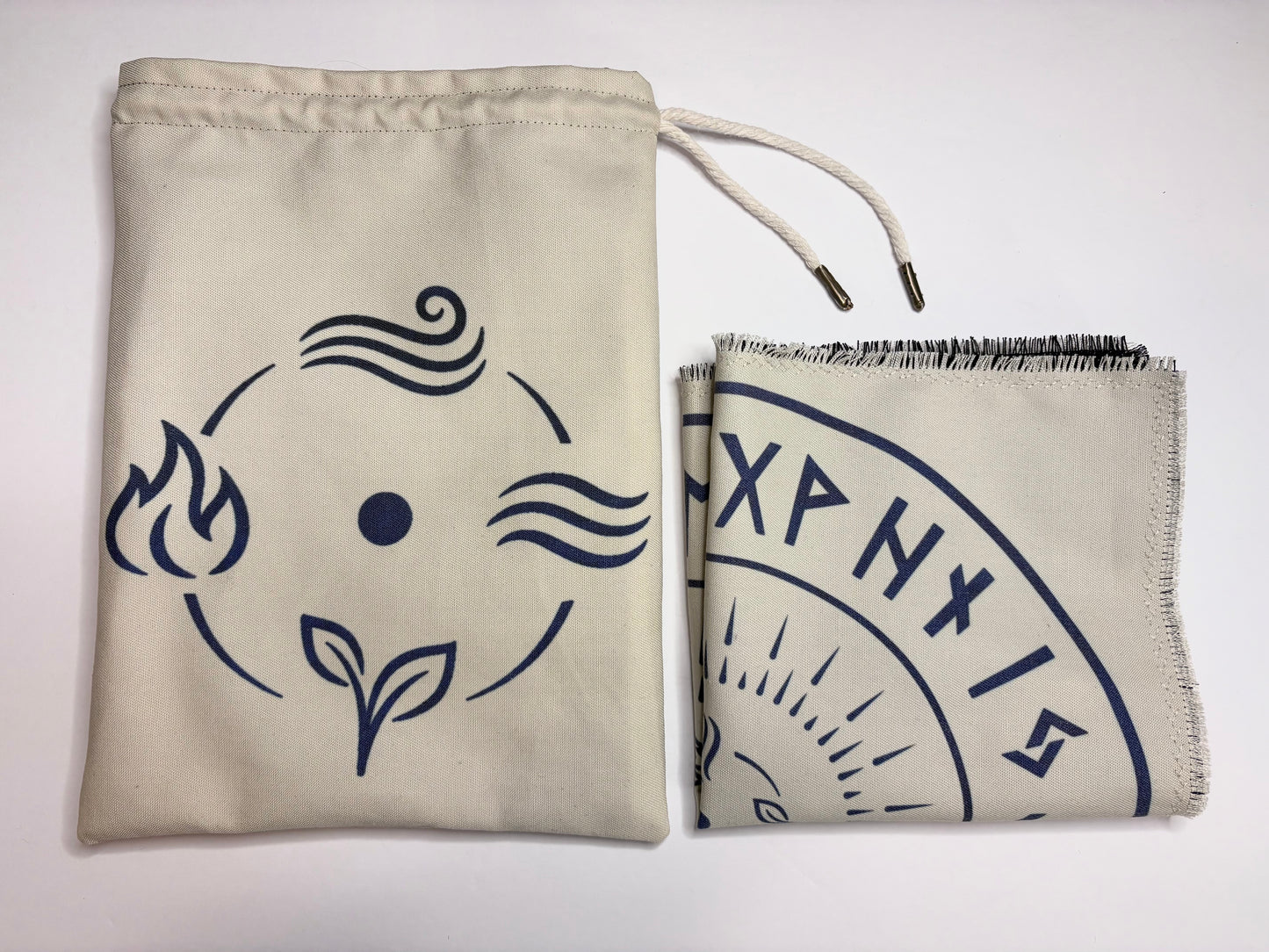 Elemental Rune Casting Mat & Storage Set | Divination Cloth & Large Drawstring Bag