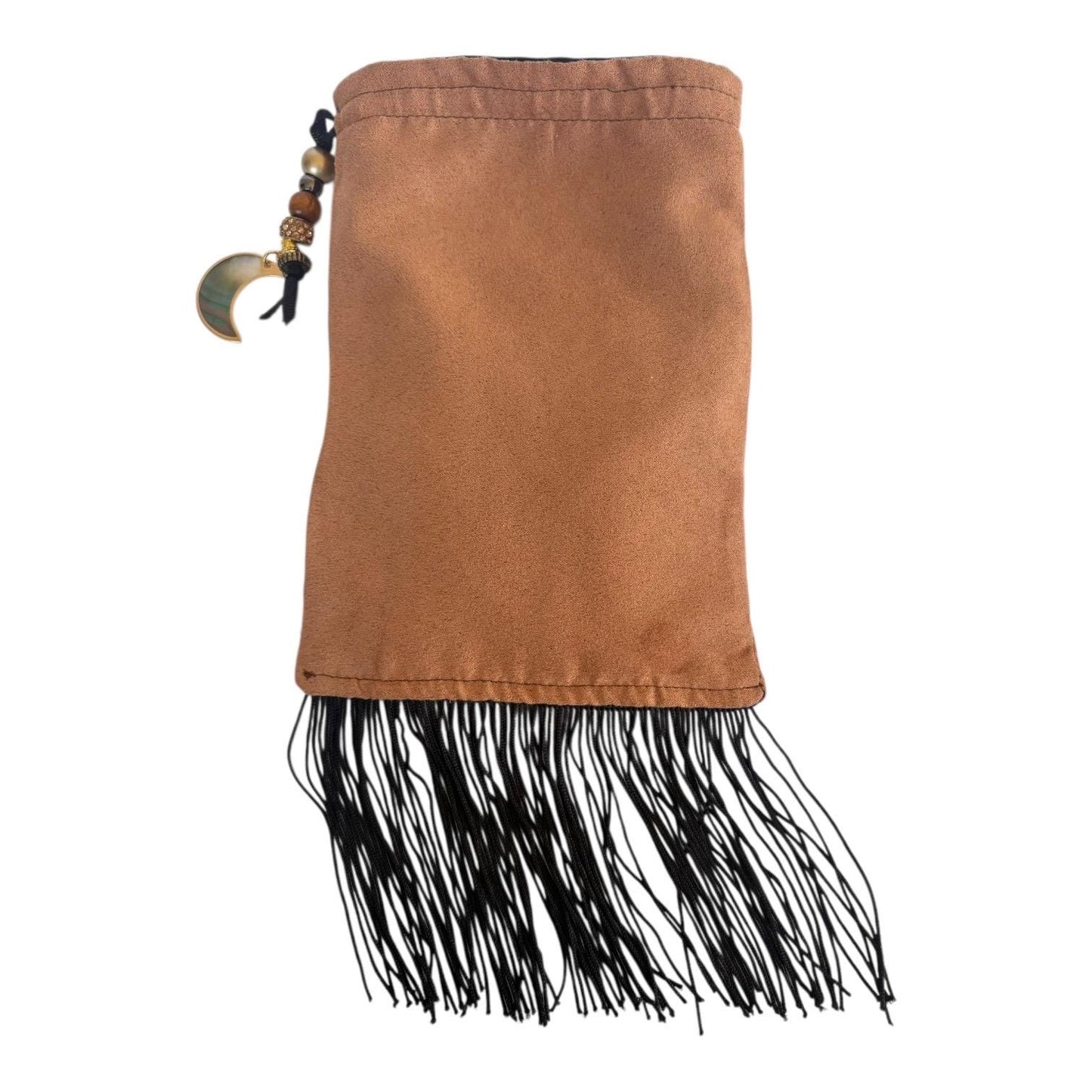 Deluxe Satin Lined Tarot Bag with Fringe | Moon Moth Drawstring Deck Bag