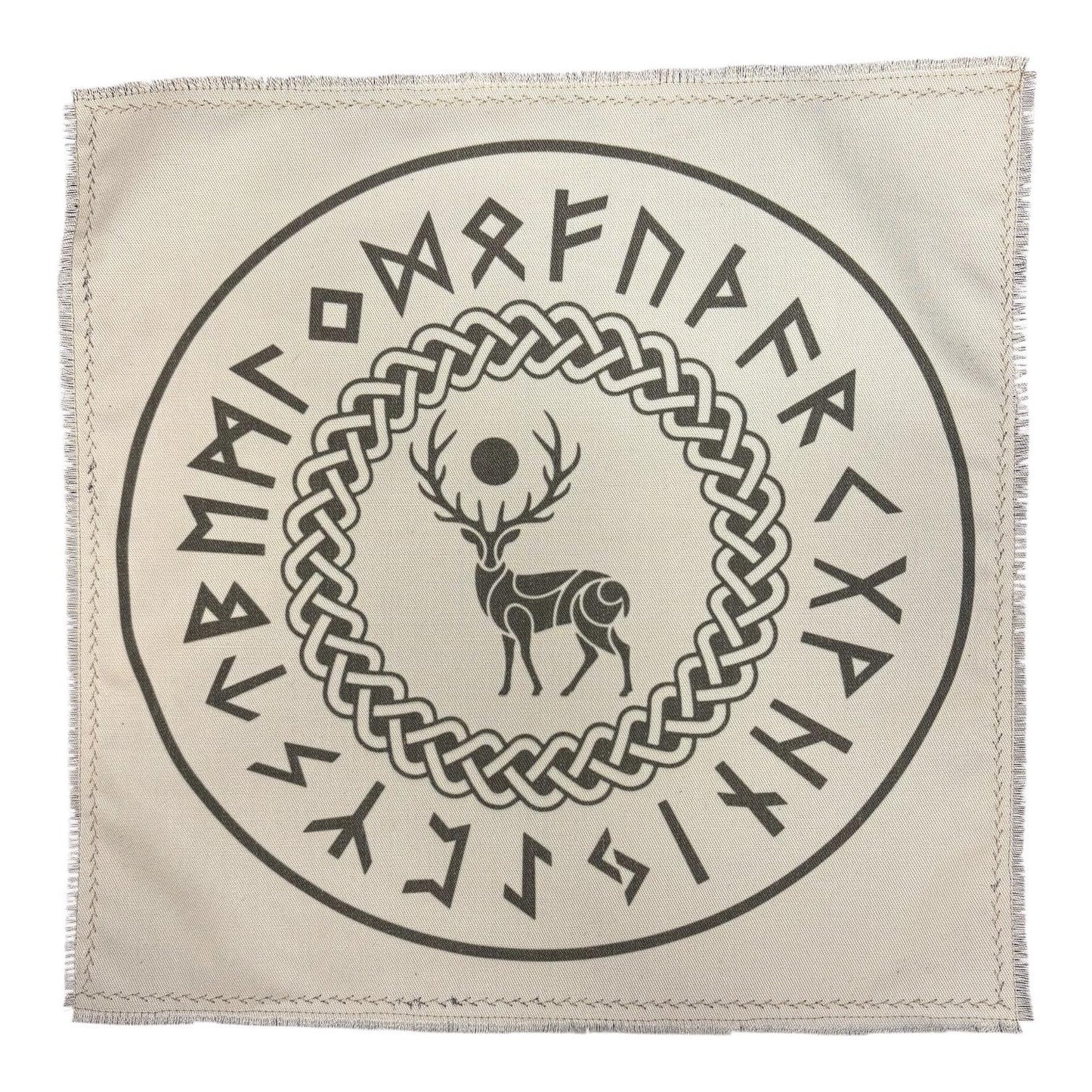Rune Casting Mat with Elder Futhark and Stag / Handmade Divination & Ritual Altar Cloth for Pagan, Norse and Witchcraft Use