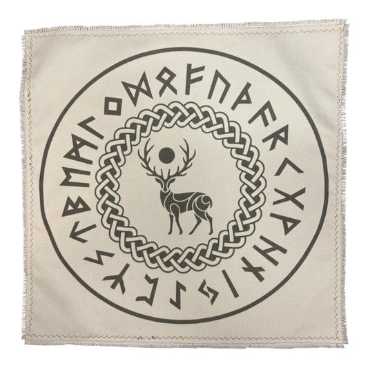 Rune Casting Mat with Elder Futhark and Stag / Handmade Divination & Ritual Altar Cloth for Pagan, Norse and Witchcraft Use