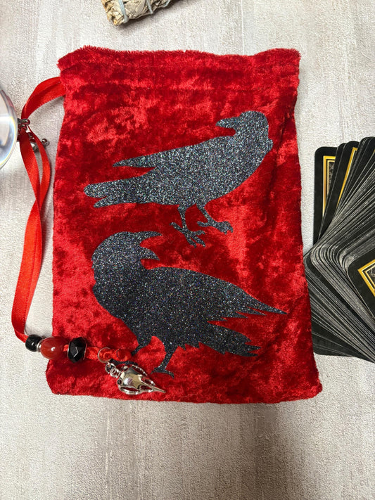 Black Crows — Red Velvet Tarot Pouch