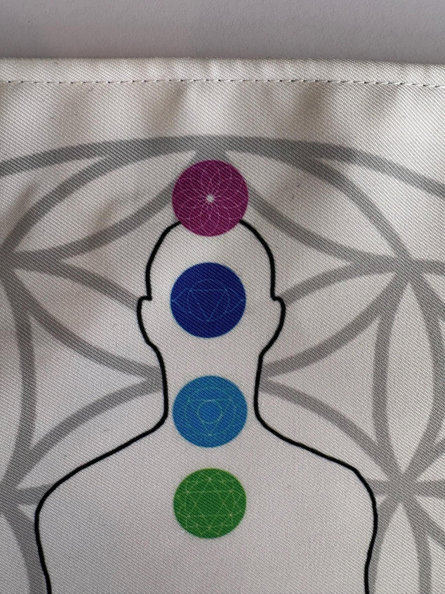 Handmade Reiki Healing Mat — Flower of Life and Root to Crown Chakra Visualization Cloth for Meditation & Energy Alignment