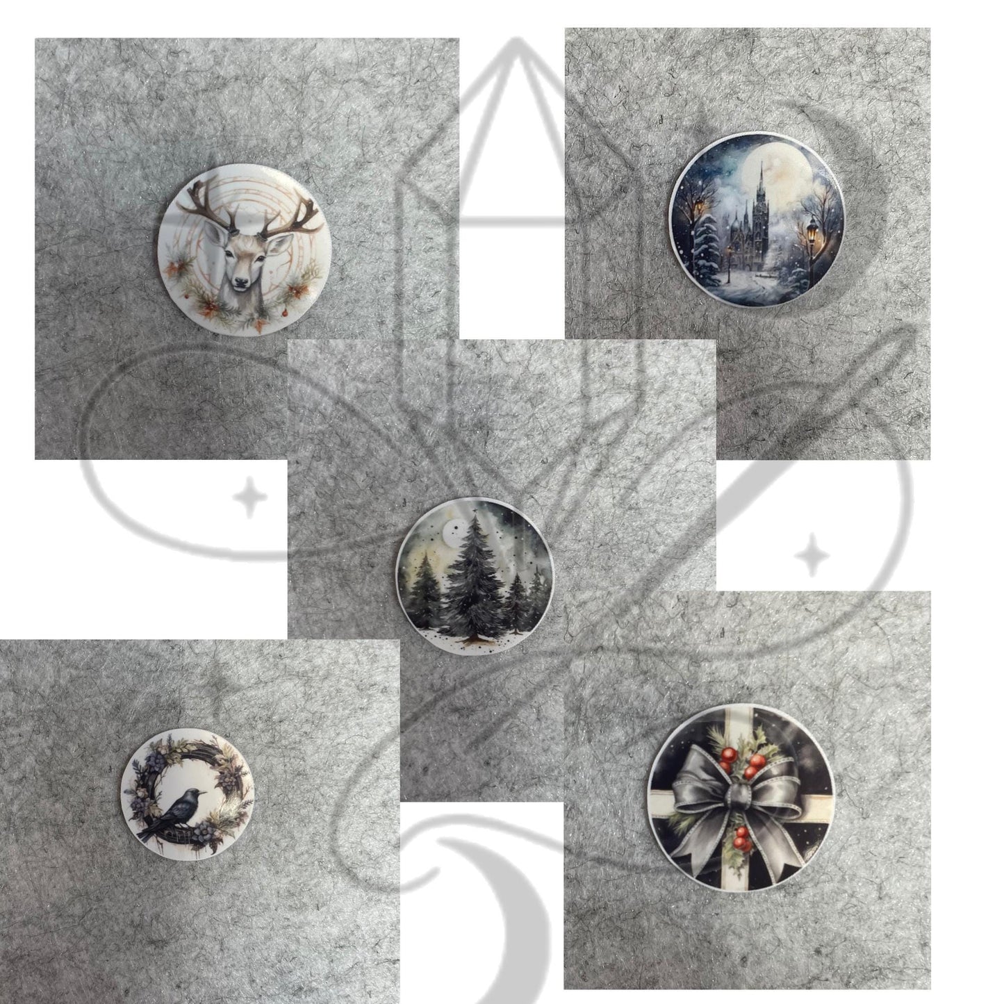 Gothic Christmas Sticker Set – 14 Glossy 1" Round Stickers