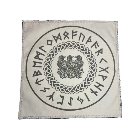 Raven Rune Casting Mat with Elder Futhark – Handmade Divination & Ritual Altar Cloth for Pagan, Norse and Witchcraft Use