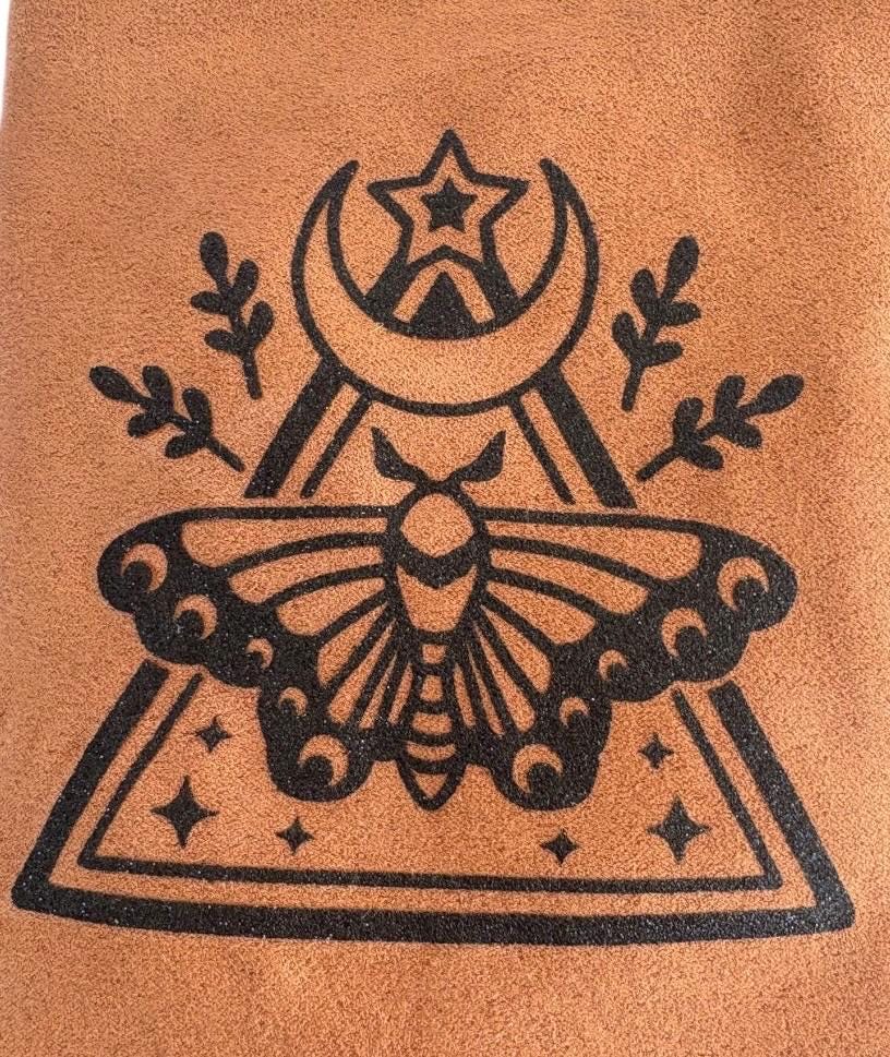 Deluxe Satin Lined Tarot Bag with Fringe | Moon Moth Drawstring Deck Bag