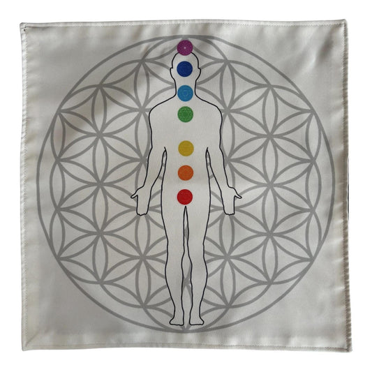 Handmade Reiki Healing Mat — Flower of Life and Root to Crown Chakra Visualization Cloth for Meditation & Energy Alignment