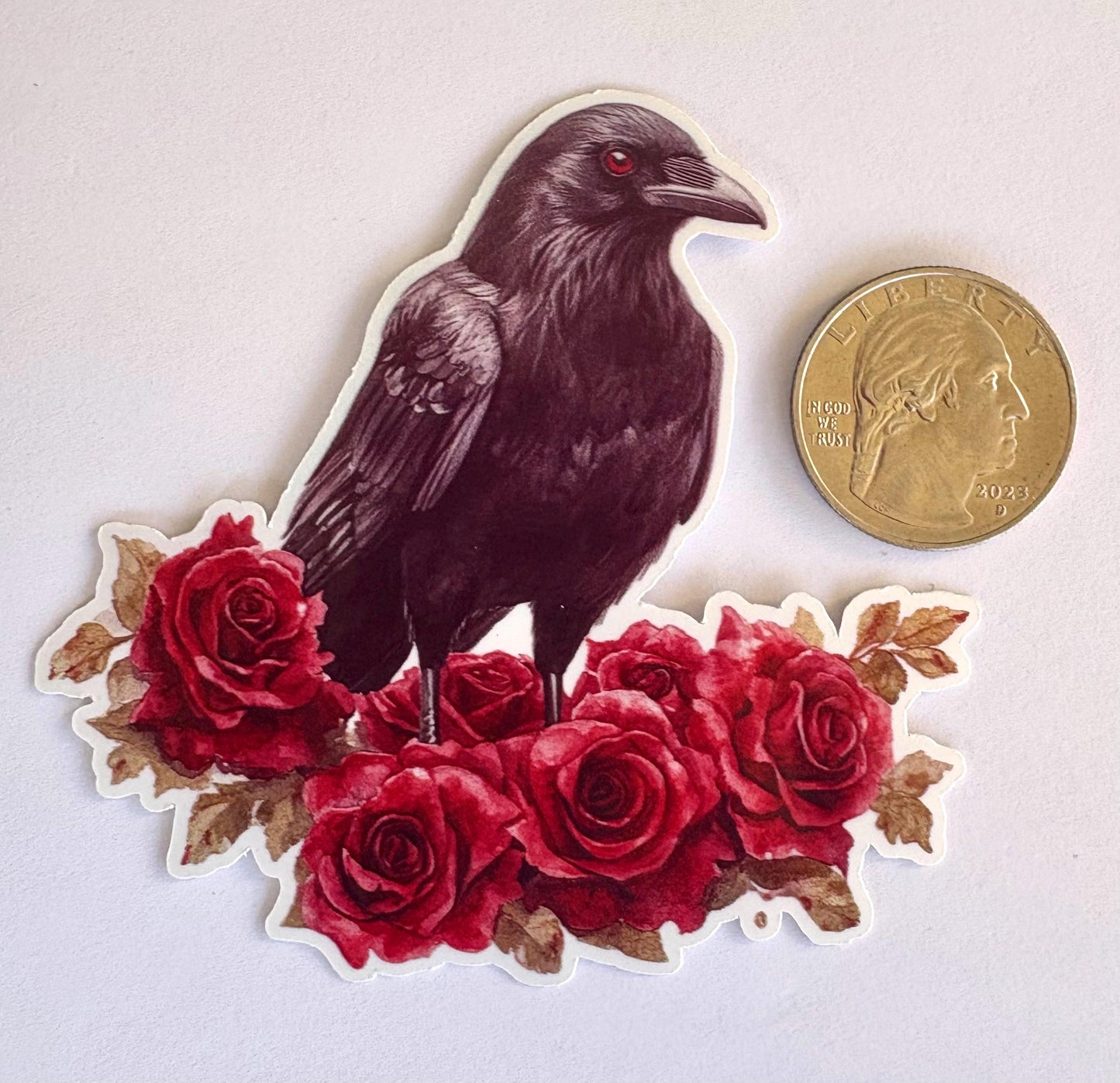 Set of 6 Crow & Rose Vinyl Stickers – Gothic Raven Art