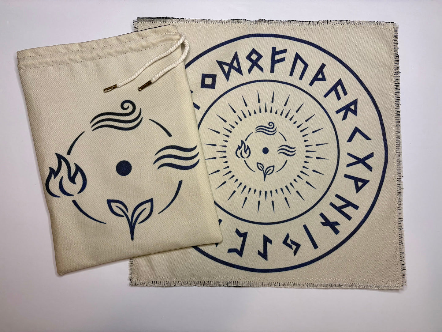 Elemental Rune Casting Mat & Storage Set | Divination Cloth & Large Drawstring Bag