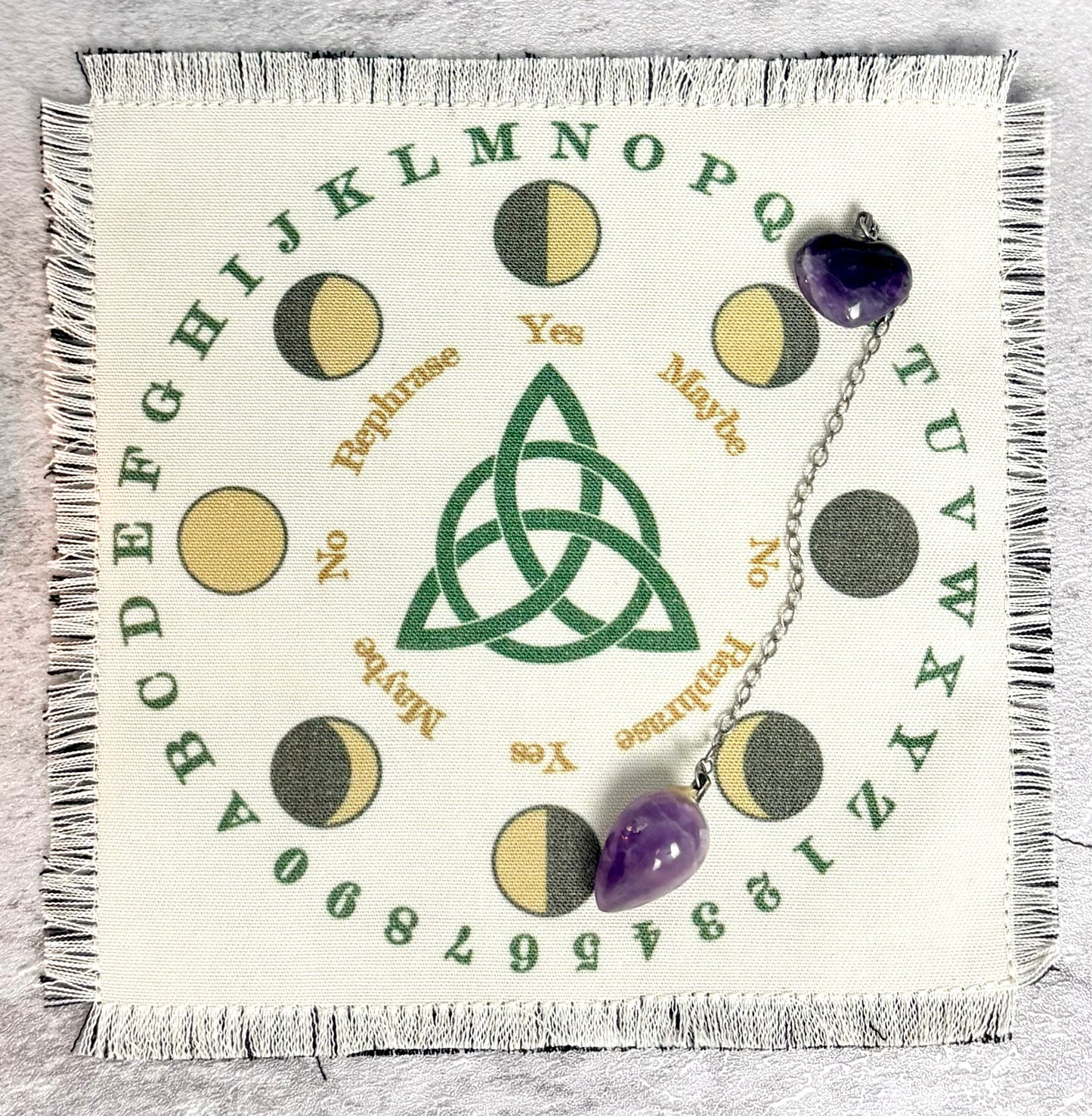 Handmade Triquetra Pendulum Mat / Fringed Divination Cloth for Pendulum Readings - Spirit Board Mat | Made in Arizona