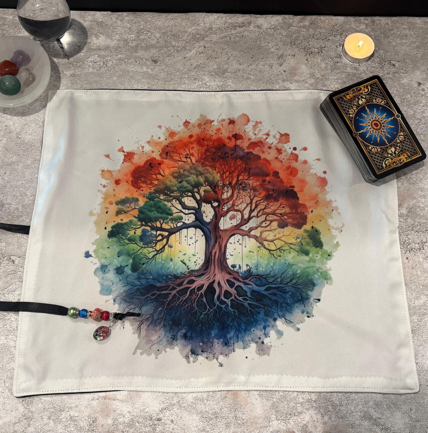 Tree of Life Tarot XL Deck Wrap – Colorful Fabric Tarot Card Holder, Spiritual Oracle Deck Storage Wrap, Divination Card Protector