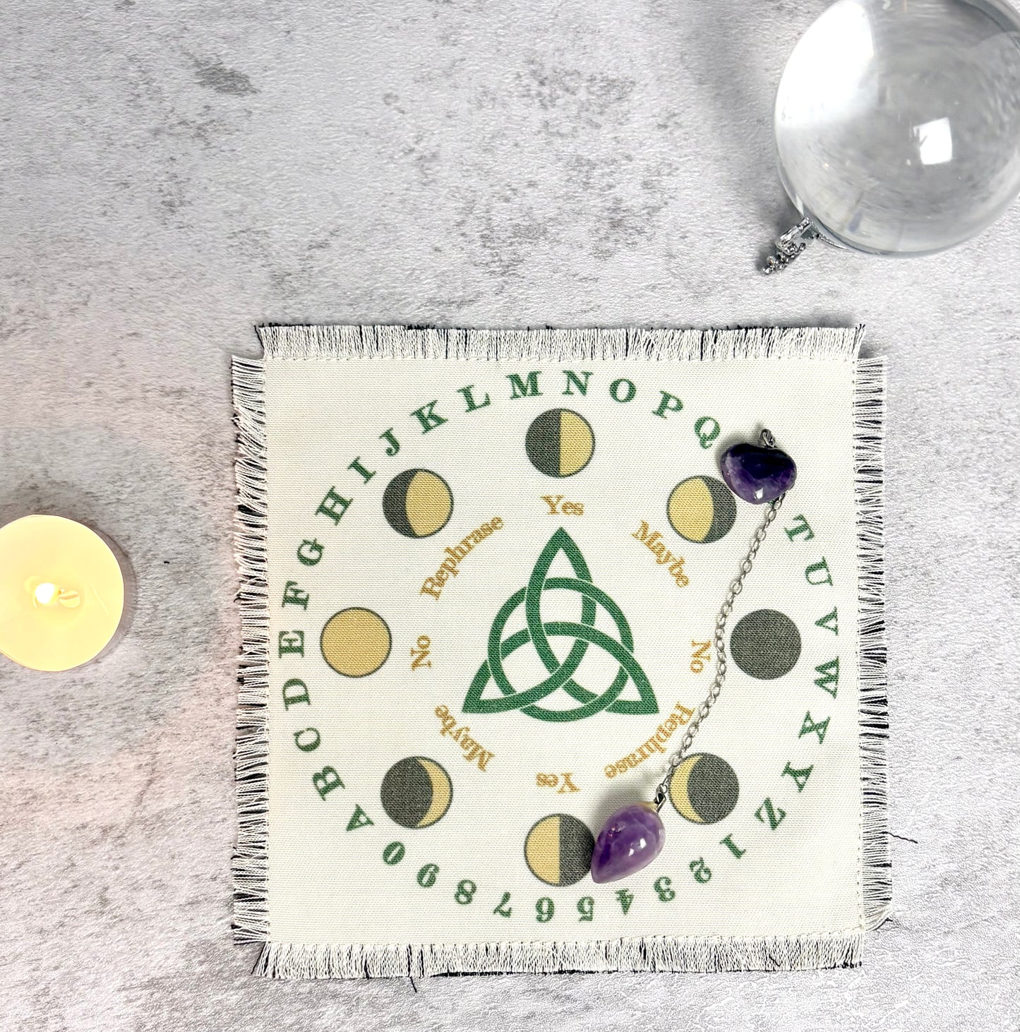Handmade Triquetra Pendulum Mat / Fringed Divination Cloth for Pendulum Readings - Spirit Board Mat | Made in Arizona