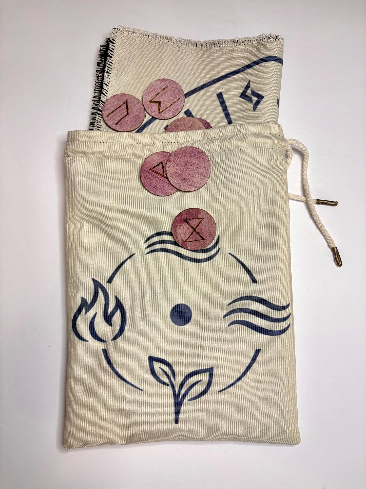 Elemental Rune Casting Mat & Storage Set | Divination Cloth & Large Drawstring Bag
