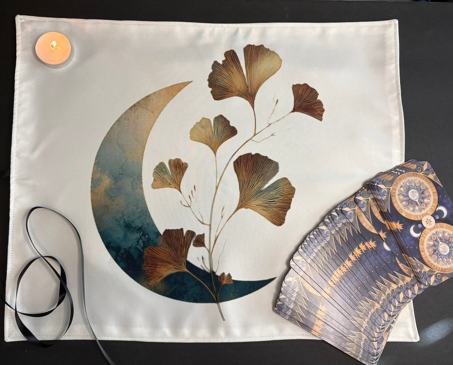 Ginkgo Moon Tarot Deck Wrap – Handmade Tarot & Oracle Card Wrap & Reading Cloth 🌙🍃