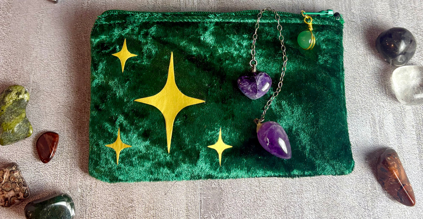 Small Velvet Tarot Pouch with Zipper | Satin Lined Case for Crystals, Charms & Divination Tools | Customizable Mini Storage Bag