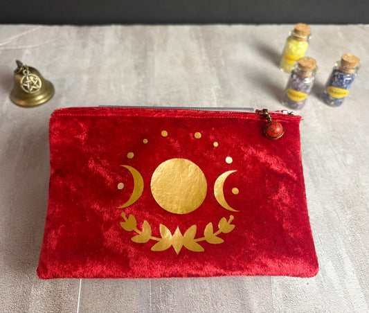 Small Velvet Tarot Pouch with Zipper | Satin Lined Case for Crystals, Charms & Divination Tools | Customizable Mini Storage Bag
