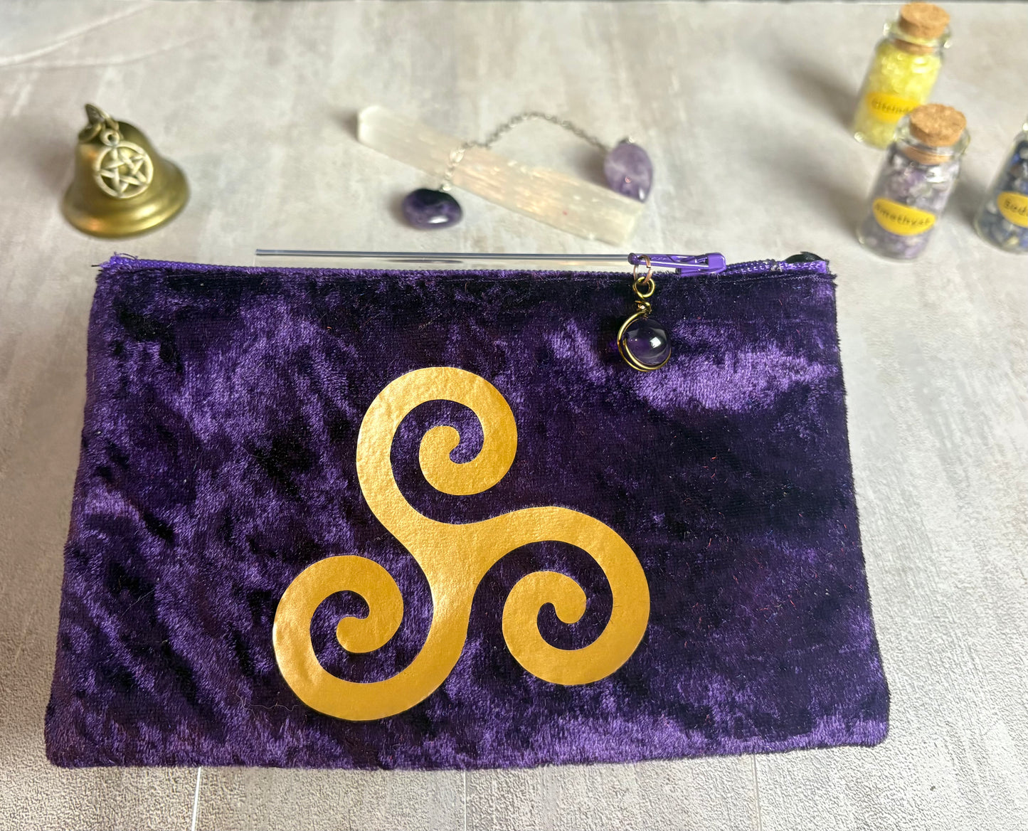 Small Velvet Tarot Pouch with Zipper | Satin Lined Case for Crystals, Charms & Divination Tools | Customizable Mini Storage Bag