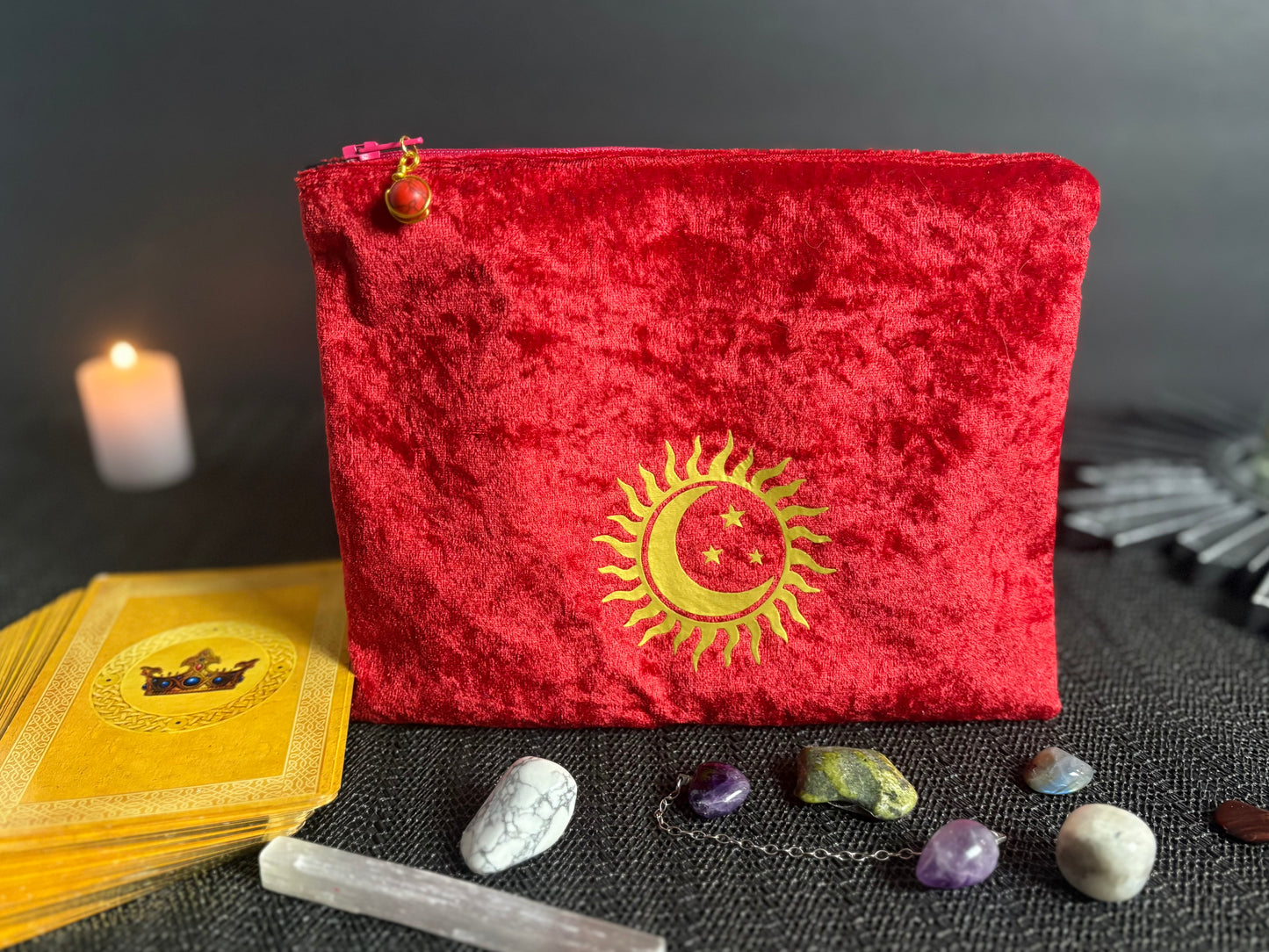 Handmade Medium Velvet Tarot Zipper Bag | Secure Deck Holder for Oracle Cards & Ritual Tools | Custom Divination Storage Pouch