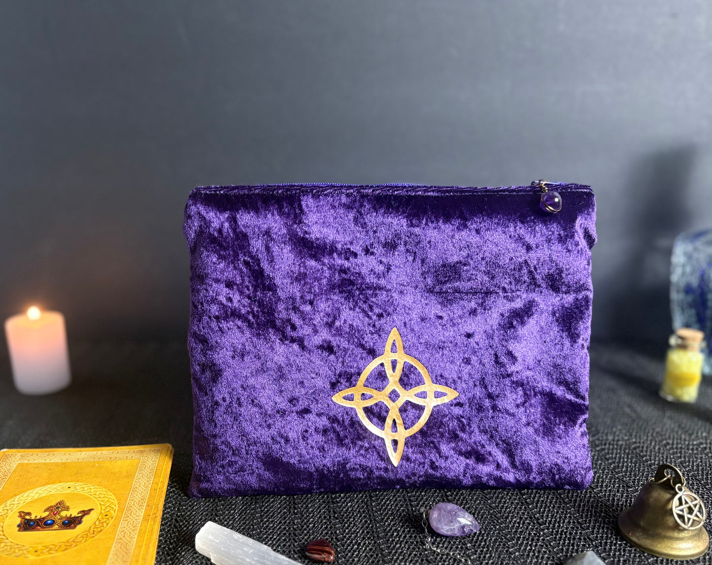 Handmade Medium Velvet Tarot Zipper Bag | Secure Deck Holder for Oracle Cards & Ritual Tools | Custom Divination Storage Pouch