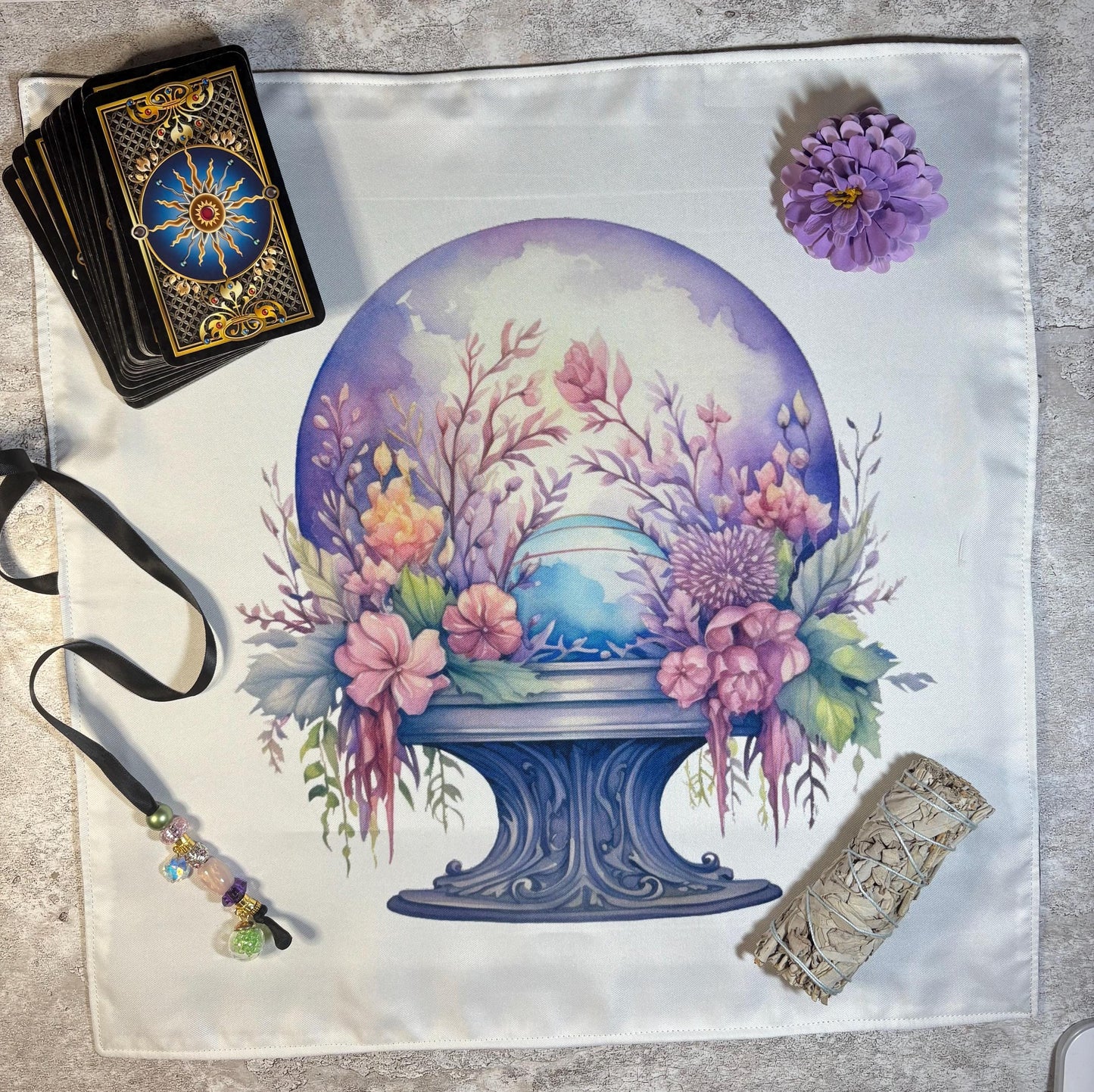 Floral Crystal Ball | XL Tarot Wrap for Large & Double Decks