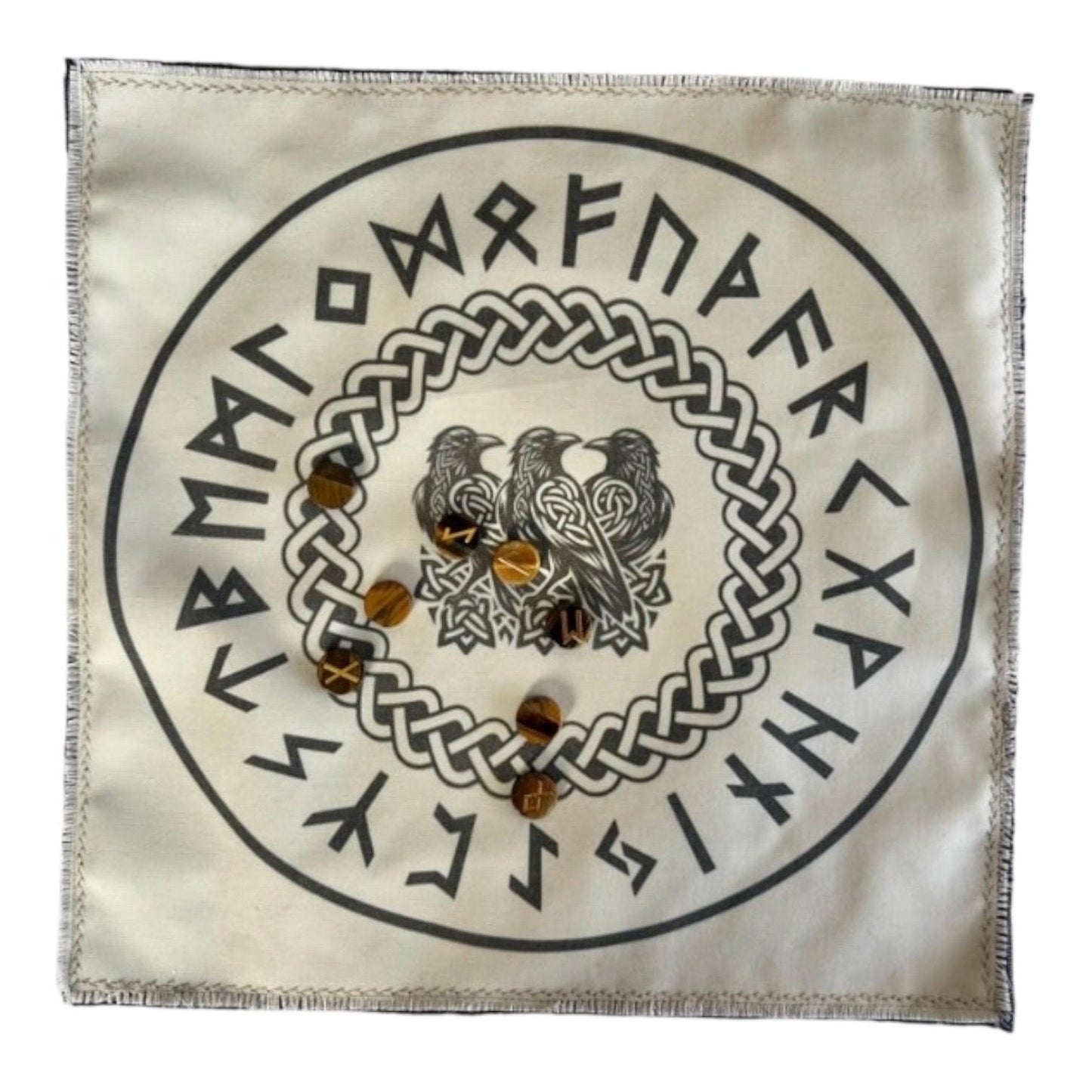 Raven Rune Casting Mat with Elder Futhark – Handmade Divination & Ritual Altar Cloth for Pagan, Norse and Witchcraft Use