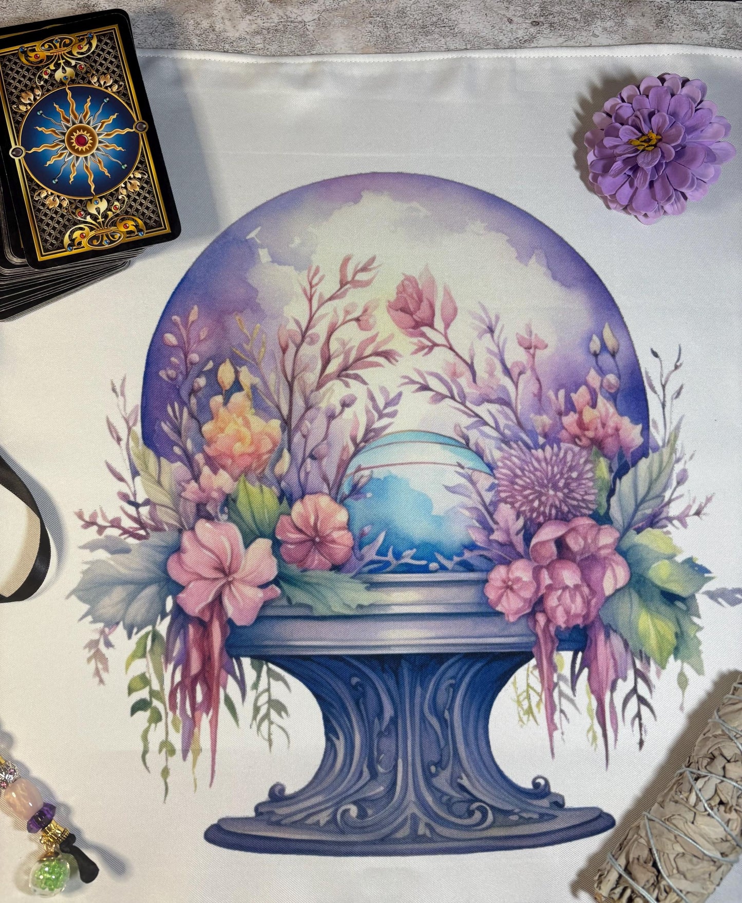 Floral Crystal Ball | XL Tarot Wrap for Large & Double Decks