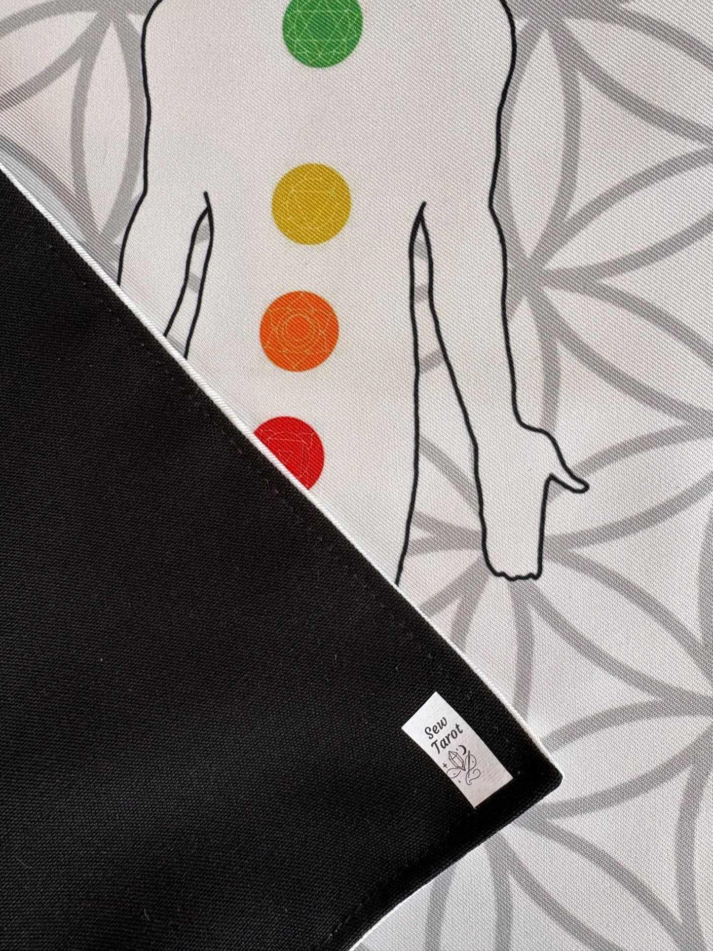 Handmade Reiki Healing Mat — Flower of Life and Root to Crown Chakra Visualization Cloth for Meditation & Energy Alignment