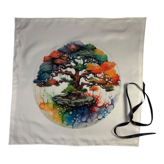 Tree of Life Tarot Deck Wrap – Colorful Fabric Tarot Card Holder, Spiritual Oracle Deck Storage Wrap, Divination Card Protector