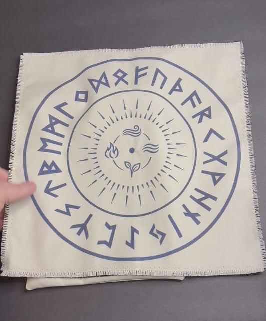 Elemental Rune Casting Mat & Storage Set | Divination Cloth & Large Drawstring Bag