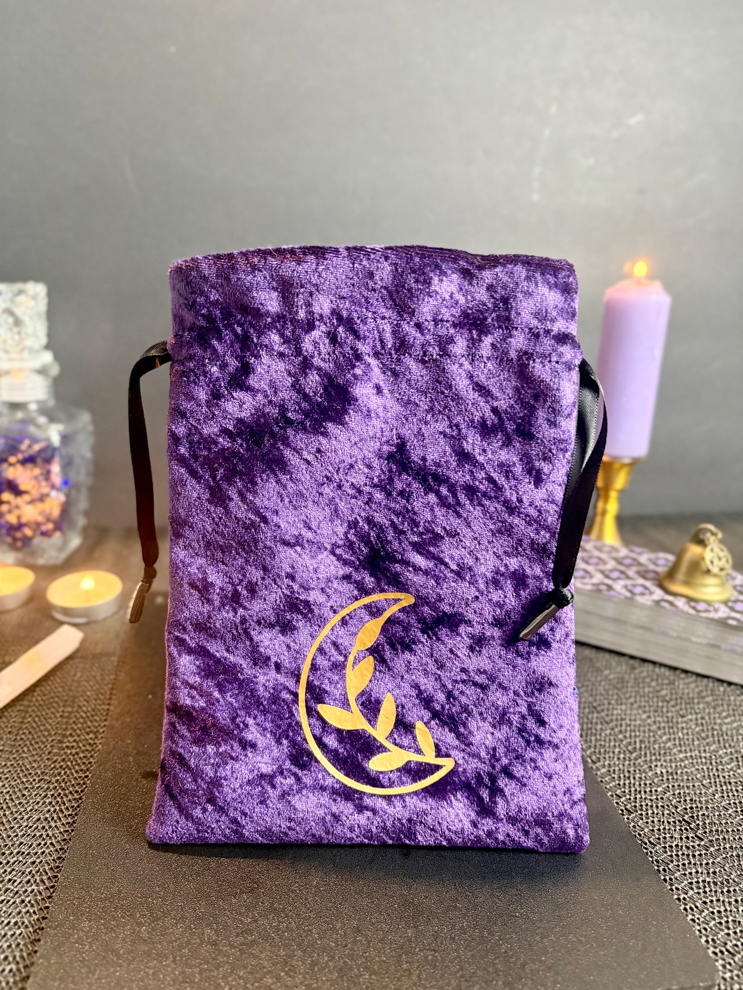 Velvet Tarot Drawstring Bag | Double Ribbon Closure Deck Holder | Custom Spiritual Storage for Cards & Tools
