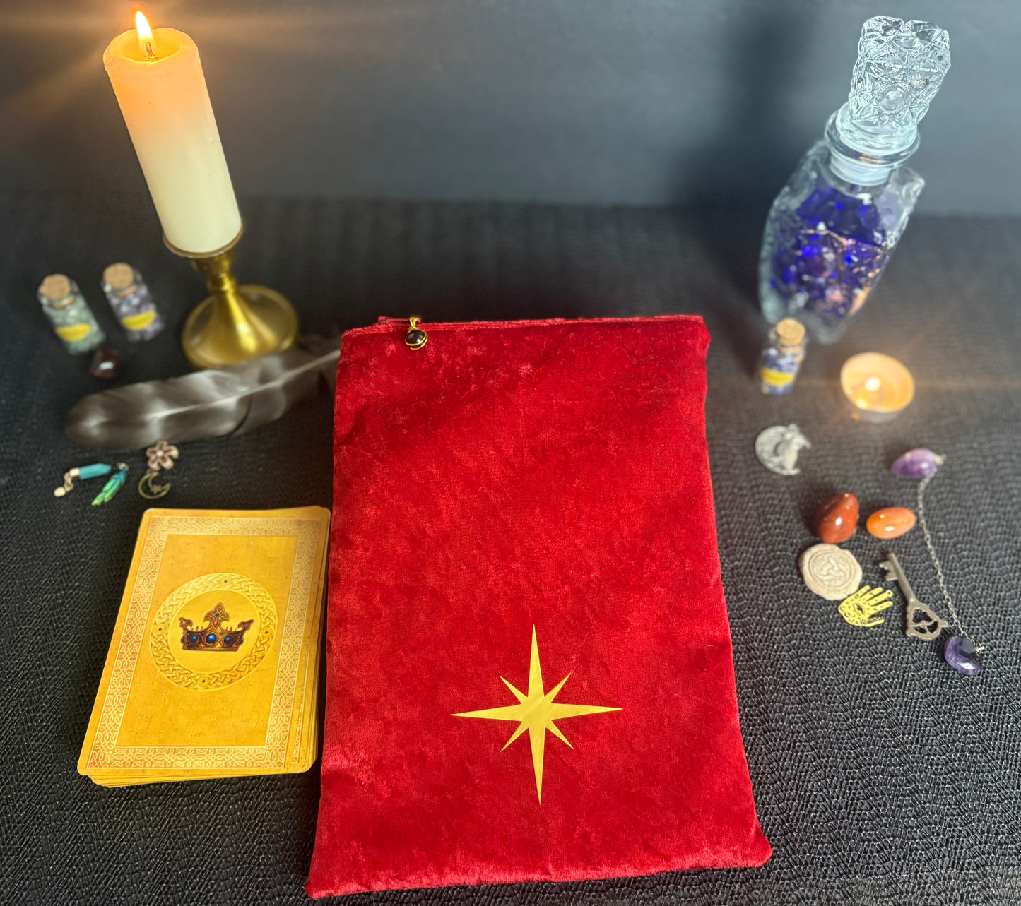 Handmade Velvet Tarot Zipper Pouch Large | Satin Lined Storage for Cards, Crystals & Ritual Tools | Customizable Divination Bag